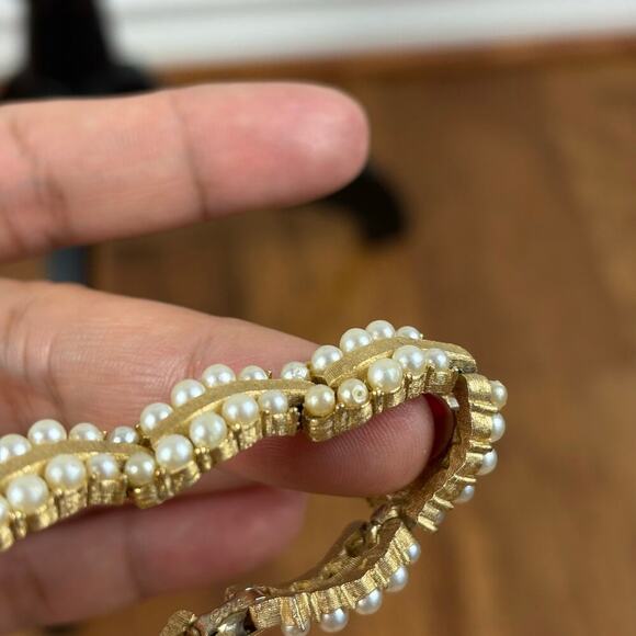 B14 Coro Faux Pearl Link Bracelet Audrey Hepburn Style Vintage Old Hollywood - Picture 8 of 12